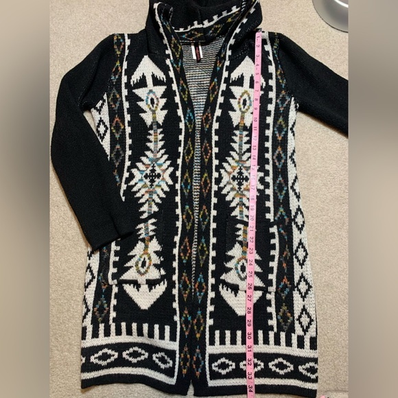 Pinkliscious Women Aztec Southwestern  Cardigan Sweater Coat Jacket Hooded Small - Picture 5 of 8